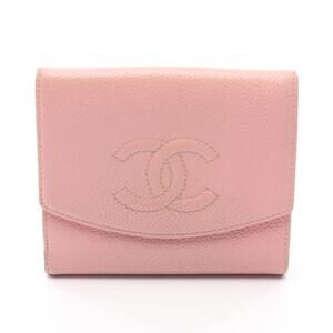 CHANEL Pink Leather Logo Wallet